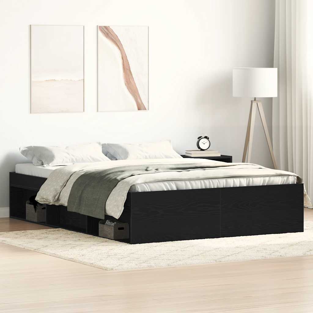 Sängram utan madrass svart ek 120x200 cm konstruerad trä