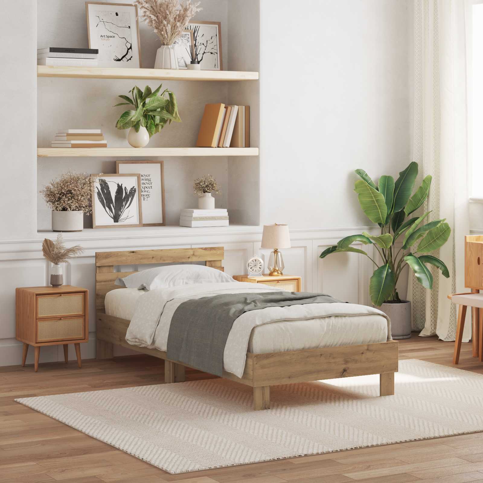 Sängram med huvudgavel Artisan Ek 75 x 190 cm Konstruerat trä