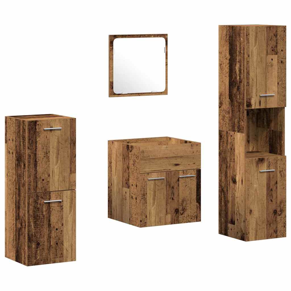 Badrumsmöbelset 4 st Gammalt trä 41 x 38,5 x 46 cm