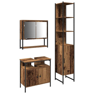 Badrumsmöbelset med hylla 3 pcs Gammalt trä Konstruerat trä