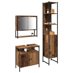 Badrumsmöbelset med hylla 3 pcs Gammalt trä Konstruerat trä