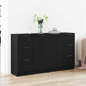 Sideboard med låda Svart Ek 180 x 30 x 70 cm Konstruerat trä