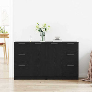 Sideboard med låda Svart Ek 180 x 30 x 70 cm Konstruerat trä