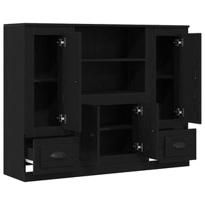 Högskåp med låda Svart Ek Konstruerat trä