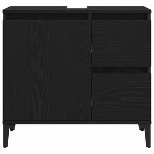 Badrumsmöbelset 3 pcs Svart Ek Konstruktions trä och metall