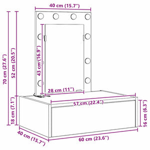 Smyckebord med låda Grå 60 x 40 x 70 cm Konstruerat trä