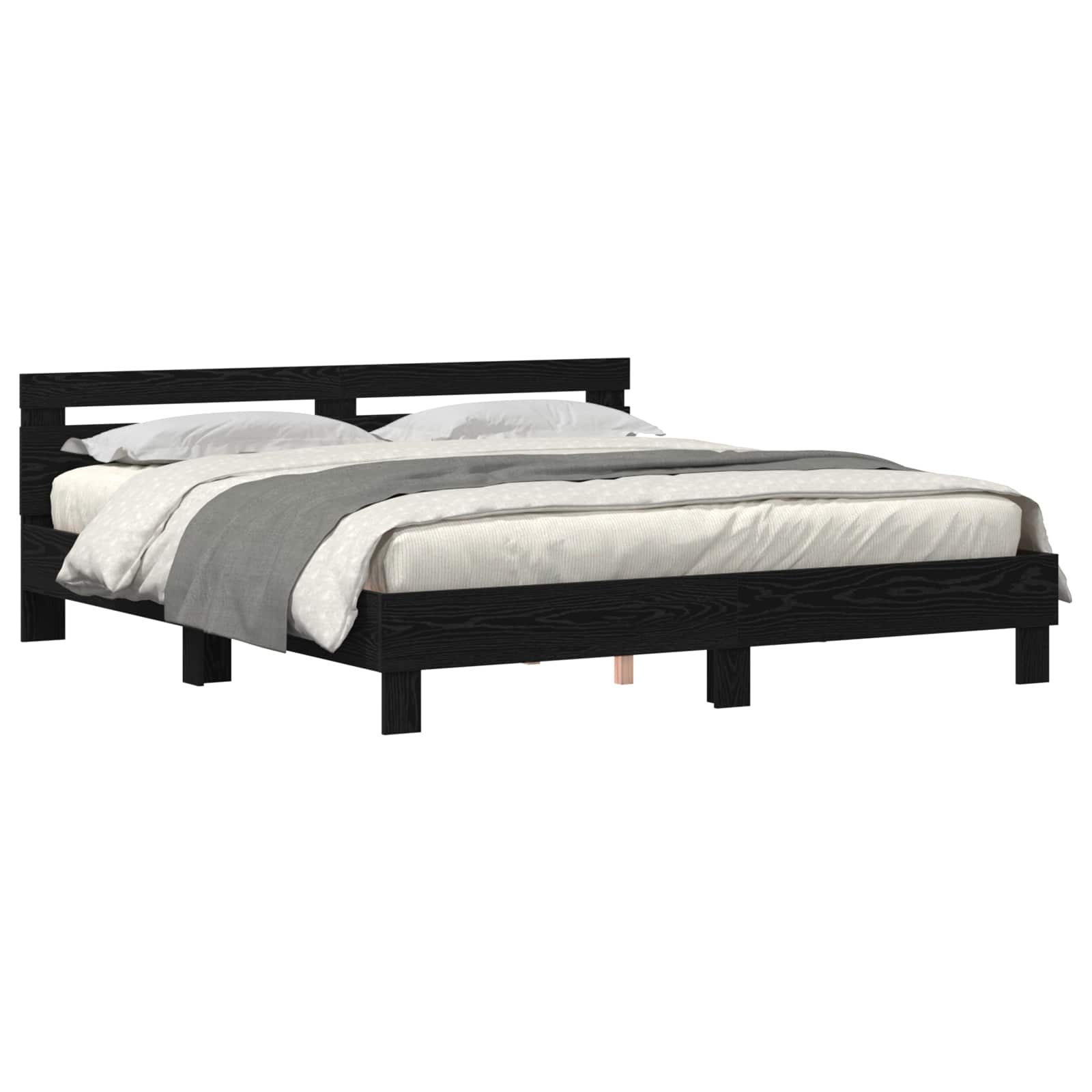 Sängram med huvudgavel Svart Ek 200 x 200 cm Konstruerat trä