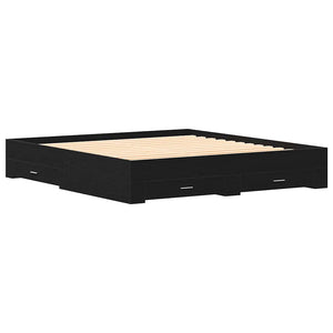 Sängram med låda Svart Ek 180 x 200 cm Konstruerat trä