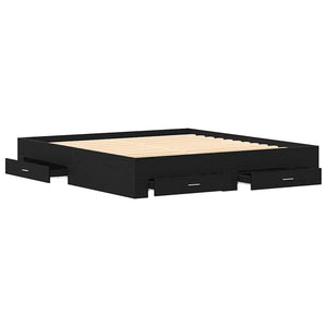 Sängram med låda Svart Ek 180 x 200 cm Konstruerat trä