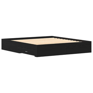 Sängram med låda Svart Ek 180 x 200 cm Konstruerat trä