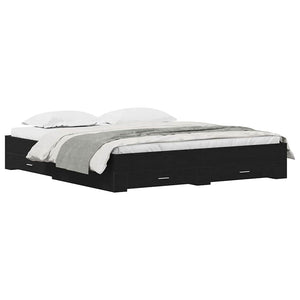 Sängram med låda Svart Ek 180 x 200 cm Konstruerat trä