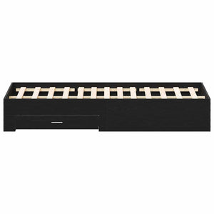 Sängram med låda Svart Ek 180 x 200 cm Konstruerat trä