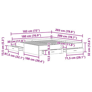 Sängram med låda Svart Ek 180 x 200 cm Konstruerat trä