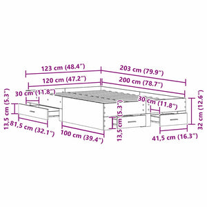 Sängram med låda Gammalt trä 120 x 200 cm Konstruerat trä