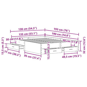 Sängram med låda Gammalt trä 135 x 190 cm Konstruerat trä