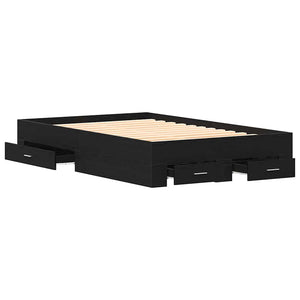 Sängram med lådor Svart ek 120 x 190 cm Konstruerat trä