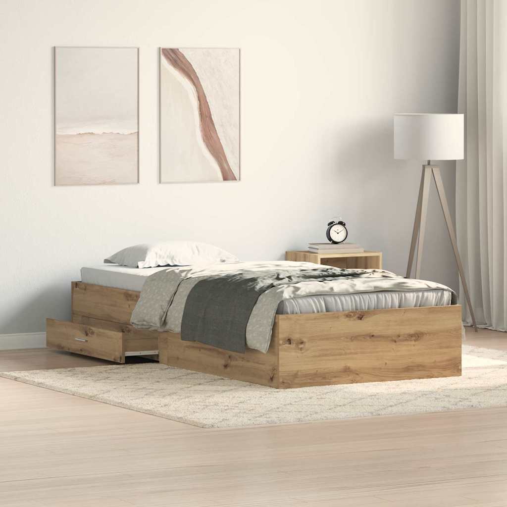 Sängram med låda Artisan Ek 100 x 200 cm Konstruerat trä