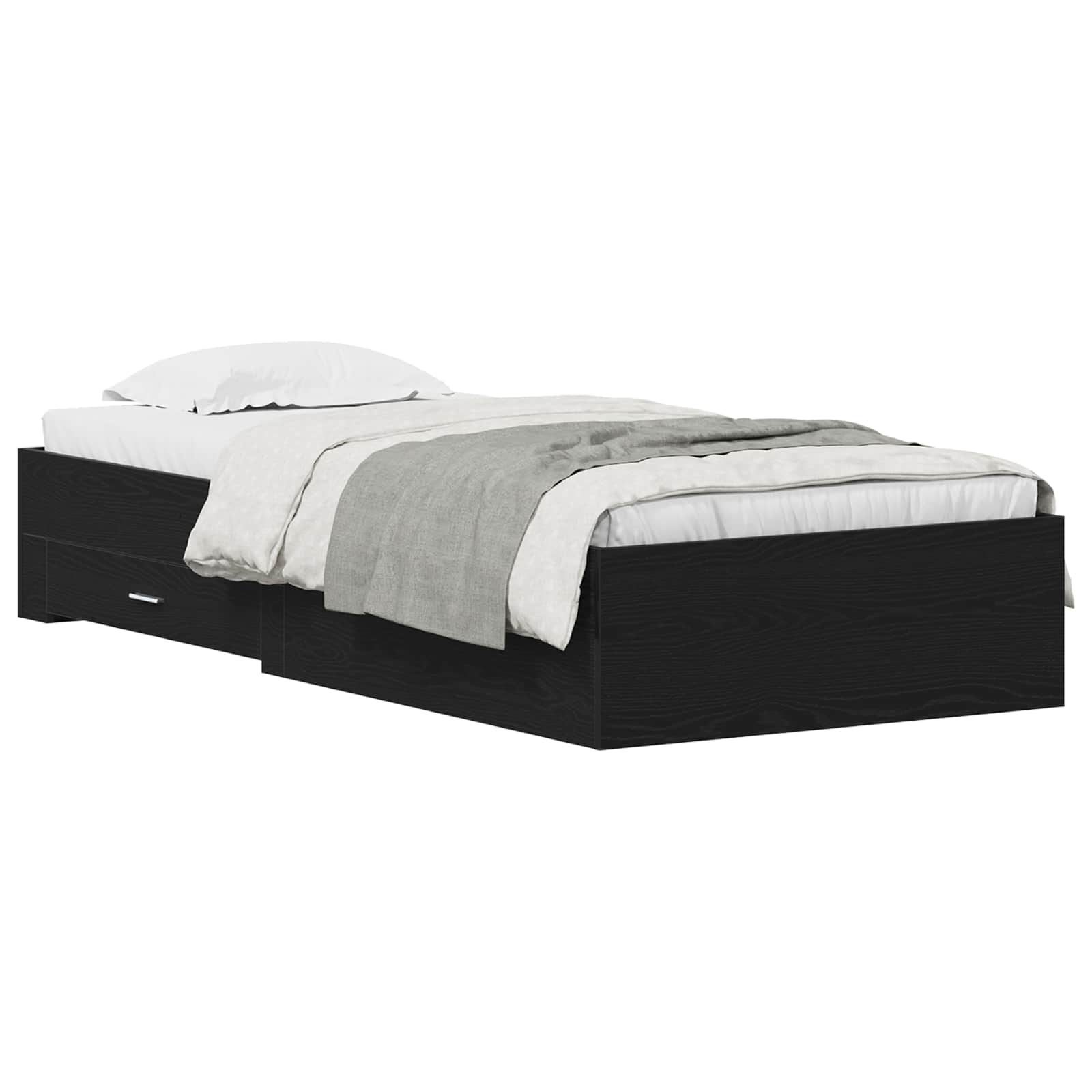 Sängram med låda Svart Ek 90 x 190 cm Konstruerat trä