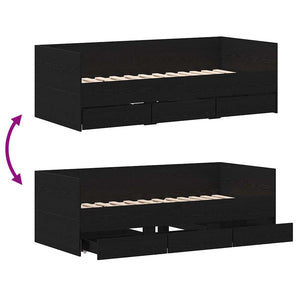 Sängsoffa med huvudgavel Svart Ek 90 x 200 cm Konstruerat trä