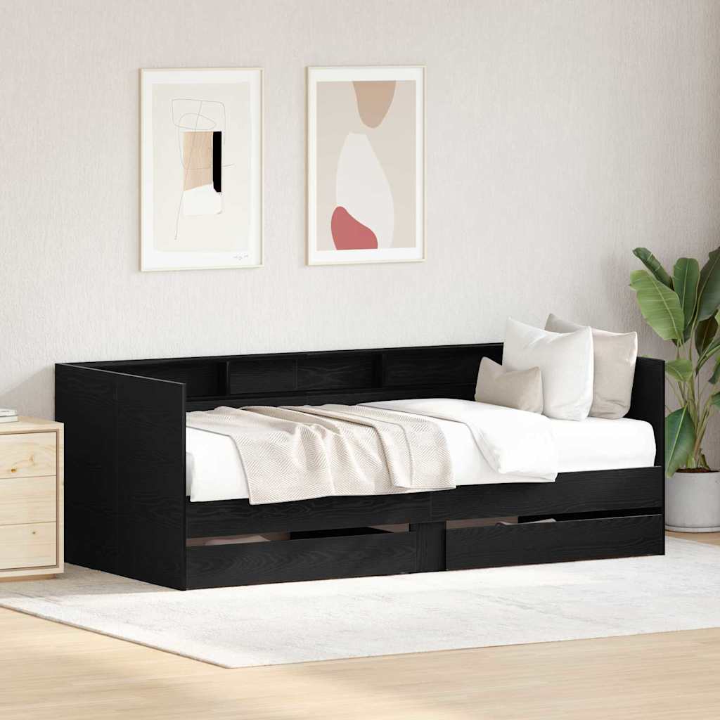 Sängsoffa med låda Svart Ek 90 x 200 cm Konstruerat trä