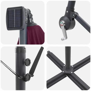 Parasoll med LED -remsljus Bordeaux Röd 294 x 294 x 248 cm