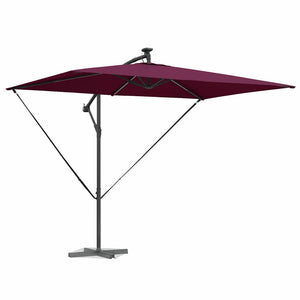 Parasoll med LED -remsljus Bordeaux Röd 294 x 200 x 270 cm