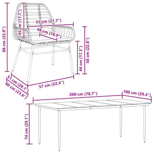 Matgrupp för trädgård med dynor 7 delar svart polyrotting glas