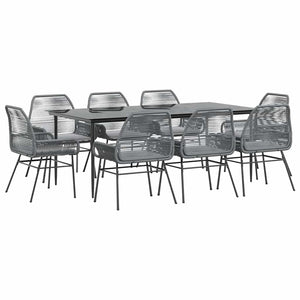 Matgrupp för trädgården med dynor 9 delar grå polyrotting glas