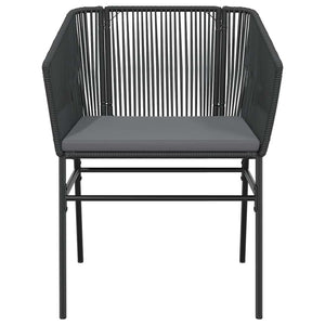 Matgrupp för trädgård med dynor 7 delar svart polyrotting glas