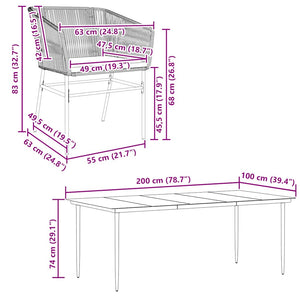 Matgrupp för trädgård med dynor 9 delar svart polyrotting glas