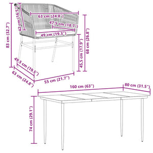 Matgrupp för trädgård med dynor 5 delar brun polyrotting glas