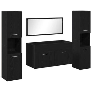 Badrumsmöbelset Väggmonterad 4 pcs Svart Ek Konstruerat trä