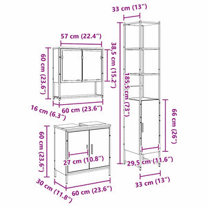 Badrumsmöbelset med hylla med dörr 3 pcs Brun Konstruerat trä