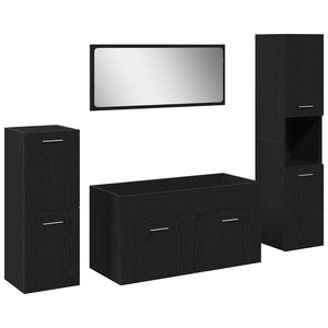 Badrumsmöbelset Väggmonterad 4 pcs Svart Ek Konstruerat trä
