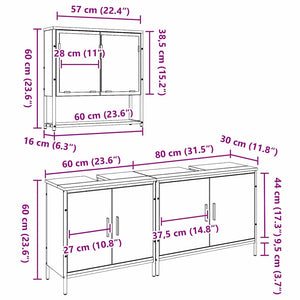 Badrumsmöbelset med hylla med dörr 3 pcs Brun Konstruerat trä