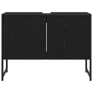 Badrumsmöbelset med hylla med dörr 3 pcs Svart Konstruerat trä