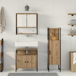 Badrumsmöbelset med hylla med dörr 3 pcs Brun Konstruerat trä