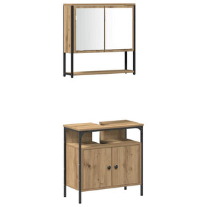 Badrumsmöbelset med hylla med dörr 3 pcs Brun Konstruerat trä