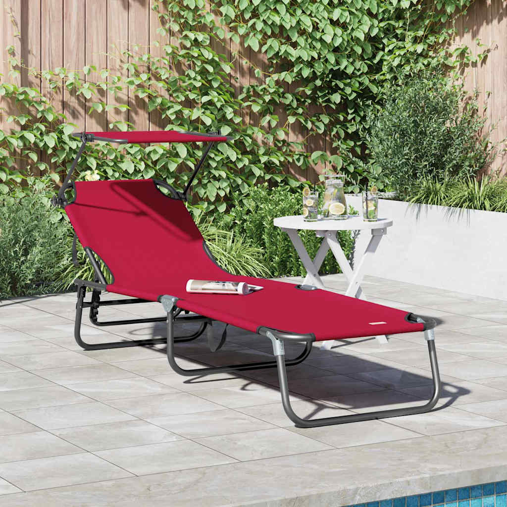 Hopfällbar solstol Röd 190 x 57 x 81 cm oxford
