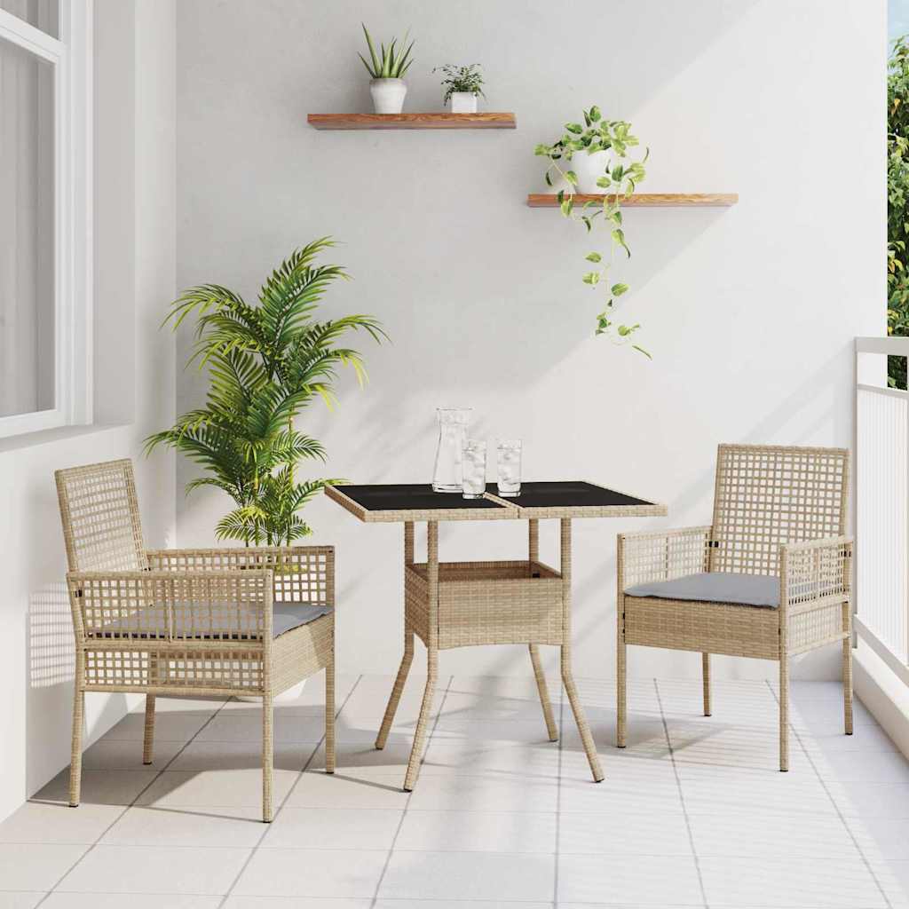 Trädgårdsmöbelset 3 st Beige konstrotting