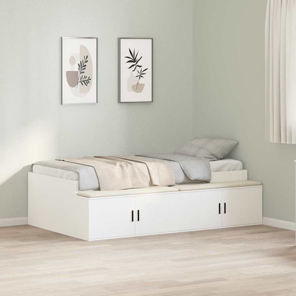 Sängram med låda med lagring Vit 90 x 200 cm Konstruerat trä