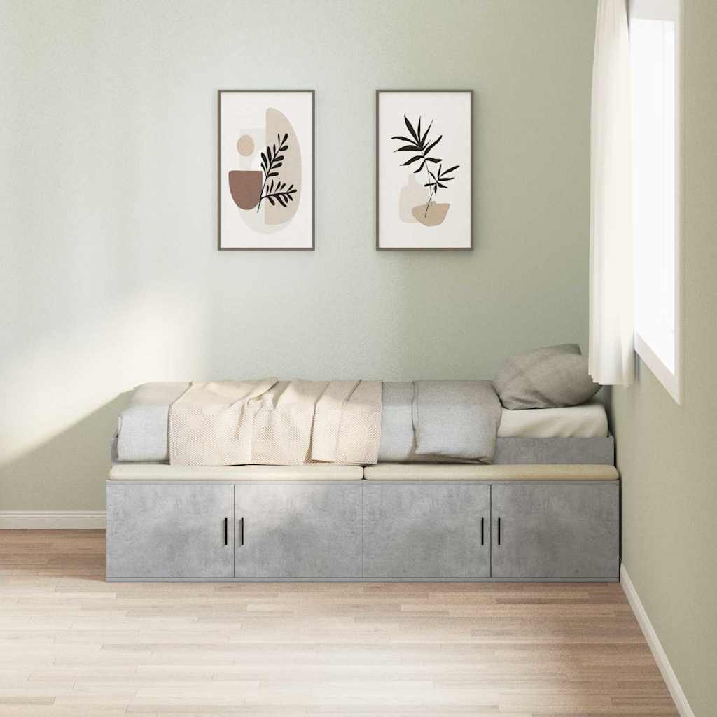 Sängram med låda med dörr Betonggrå 90 x 200 cm Konstruerat trä