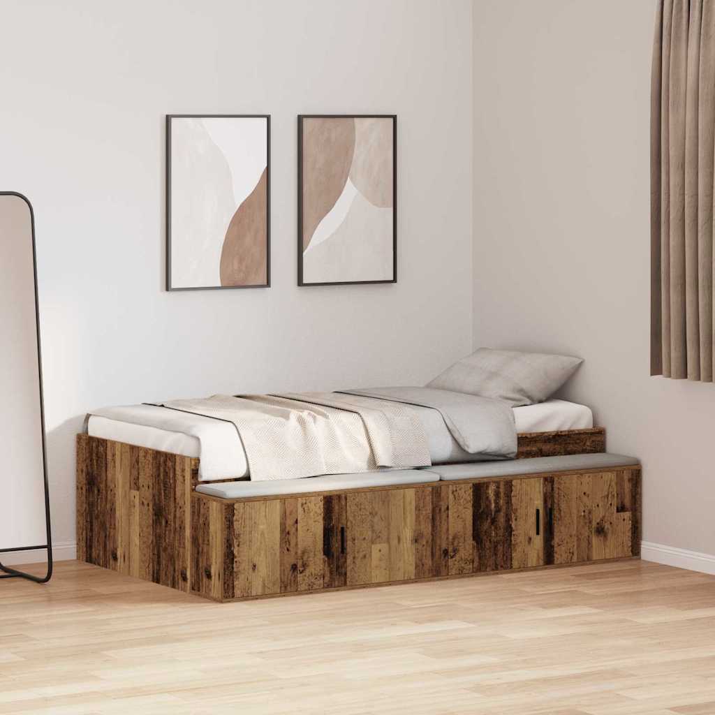Sängram med låda Gammalt trä 90 x 200 cm Konstruerat trä