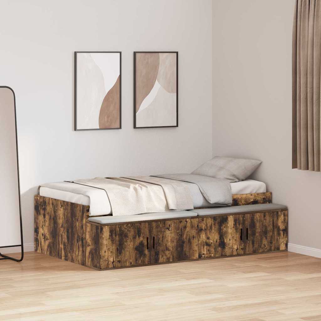 Sängram med låda med dörr Rökt ek 70 x 190 cm Konstruerat trä