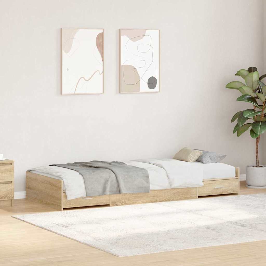 Sängram med låda Sonoma-ek 98,5 x 200 cm Konstruerat trä