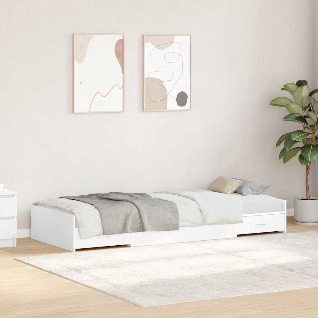 Sängram med låda med huvudgavel Vit 90 x 200 cm Konstruerat trä
