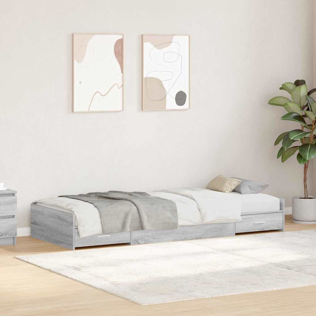 Sängram med låda Grå Sonoma 90 x 200 cm Konstruerat trä