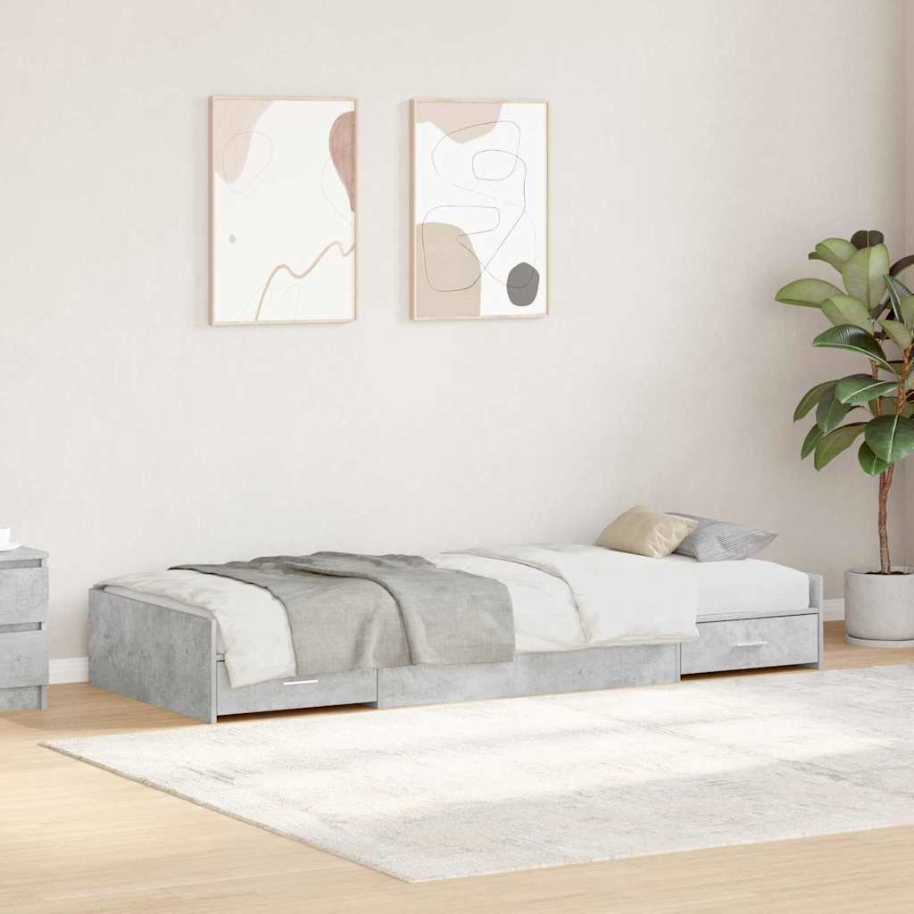 Sängram med låda med dörr Betonggrå 90 x 190 cm Konstruerat trä