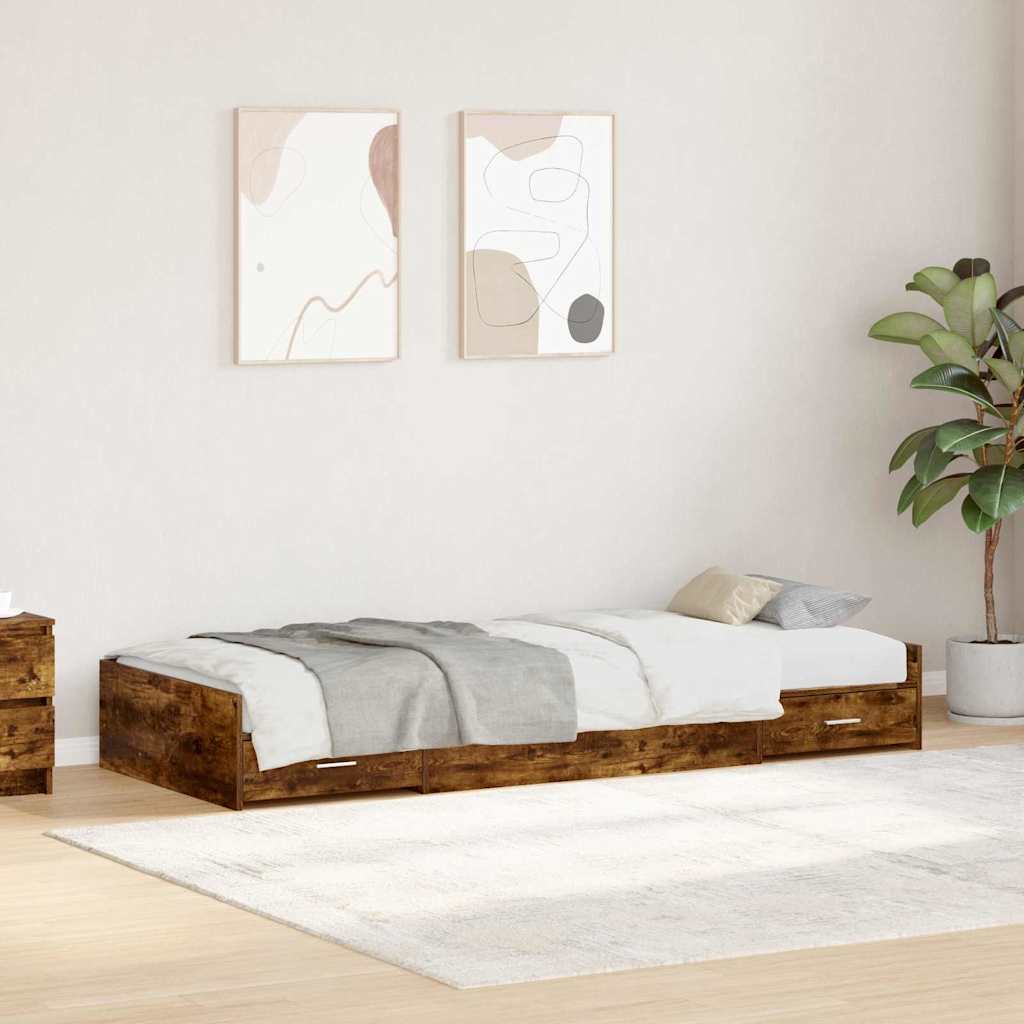 Sängram med låda med dörr Rökt ek 90 x 190 cm Konstruerat trä