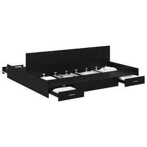 Förvaringssängram Svart Ek 180 x 200 cm Konstruerat trä